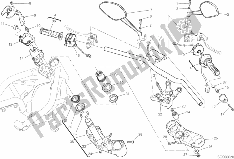 Todas as partes de Guiador E Controles do Ducati Monster 1200 S 2019